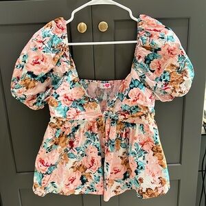 Buddy Love Houston Pink Floral Puff Sleeve Top